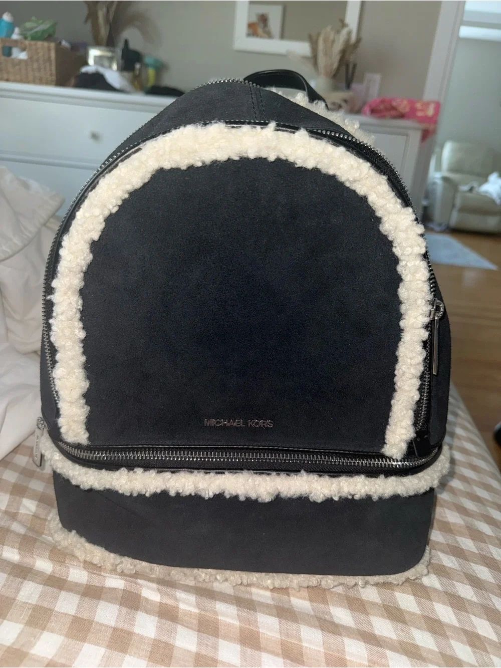 Michael Kors Black sherpa backpack medium size